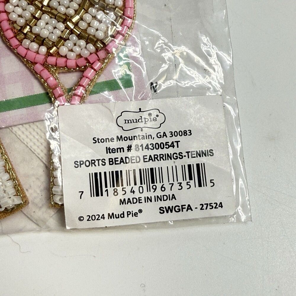 Mudpie Tennis Sports Beaded Earrings New - Picture 3 of 8
